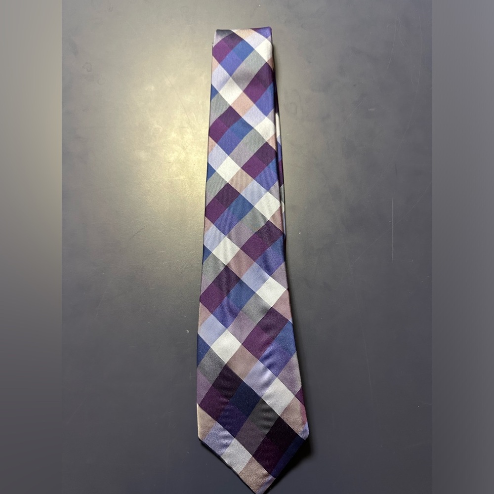 Tommy Hilfiger Purple & Gray Plaid Men’s Necktie.